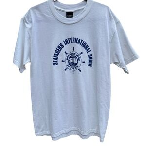 Vintage Seafarers International Union SIU Graphic T-Shirt White Large USA‎ Made
